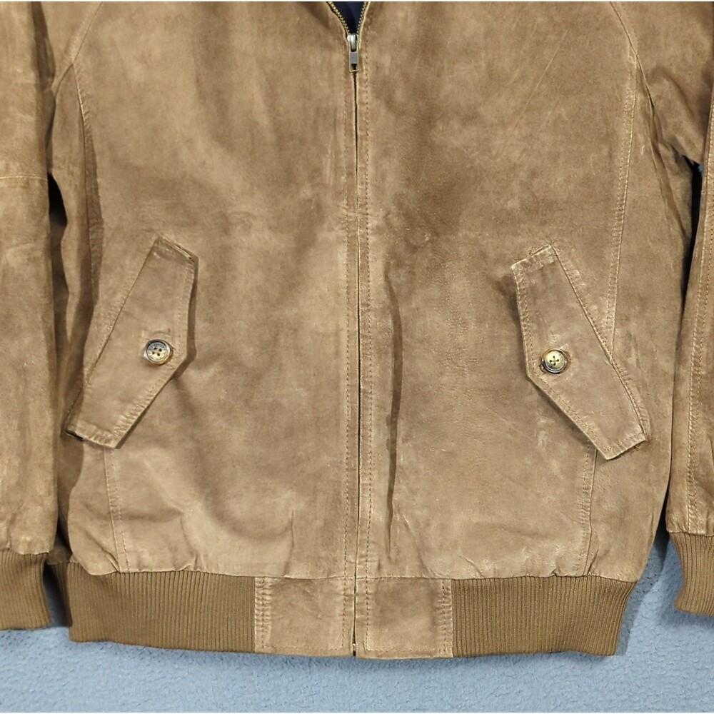 Orvis Suede Leather Bomber Jacket Men's M Brown Full Zip Plaid Lined - Picture 4 of 15